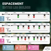 Guirlande de Noël Extérieure "Traditionnelle" IP65 – 10 m 20 Ampoules avec Variateur & Télécommande