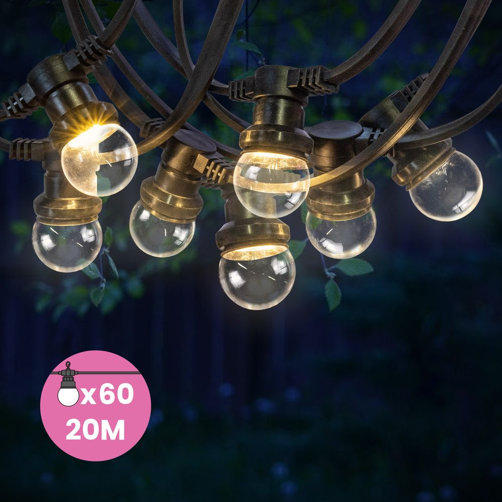 Guirlande Guinguette IP65 20M 60 Bulbes Transparents Dimmables