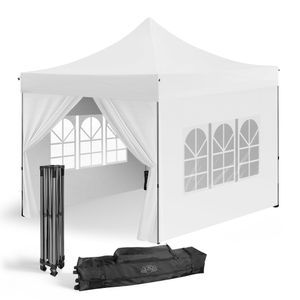 Tonnelle Pliante 3x3m imperméable 320 g/m2 Blanche + 4 parois 