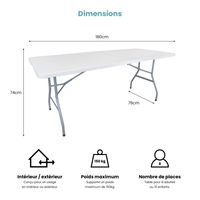 Lot 1 Table Pliante et 2 bancs 180 cm Marron Effet Rotin