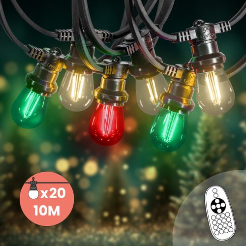 Guirlande de Noël Extérieure "Traditionnelle" IP65 – 10 m 20 Ampoules avec Variateur & Télécommande