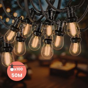 Guirlande Guinguette 50M Filament LED Ambrée 100 Bulbes