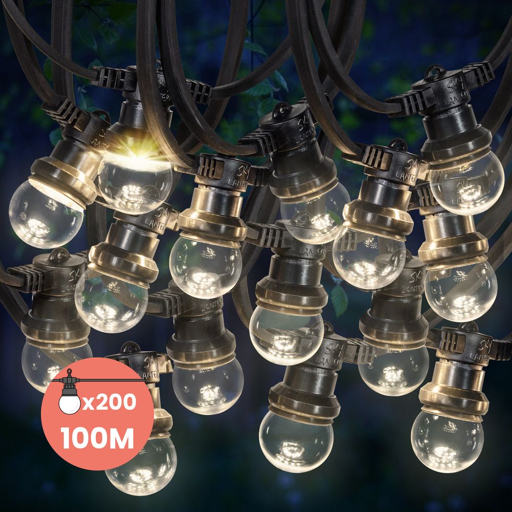 Kit Guirlande Guinguette IP65 100M 200 Bulbes Transparents Dimmables