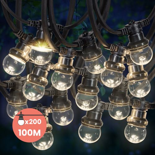 Kit Guirlande Guinguette IP65 100M 200 Bulbes Transparents Dimmables