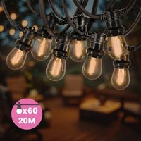 Guirlande Guinguette 20M Filament LED Ambrée 60 Bulbes