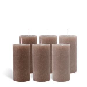Pack de 6 Bougies Rustiques Taupe 14x7cm