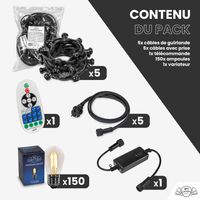 Guirlande Guinguette 50M Filament LED 150 Bulbes Dimmables Avec Variateur et Télécommande